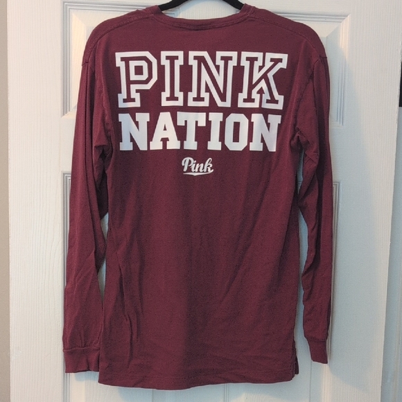 PINK Victoria's Secret Burgundy Long Sleeve Tee - Picture 3 of 4